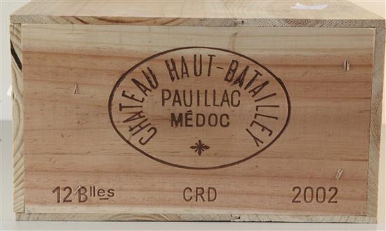 A case of twelve bottles of Chateau Haut Batailley, Pauillac, Medoc, 2002.